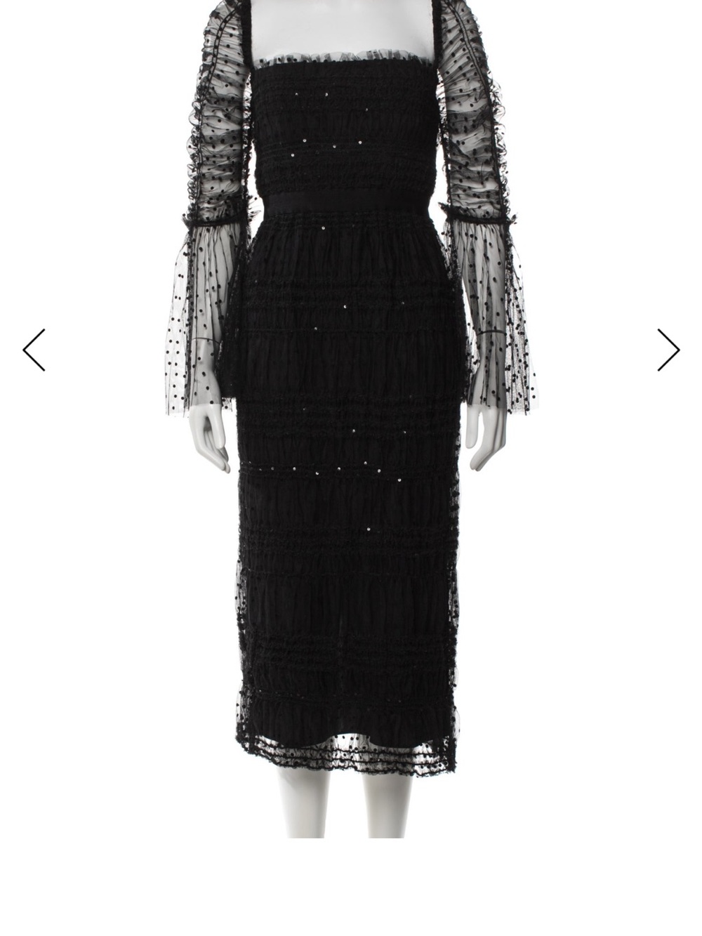 Self-Portrait Black Polka-Dot Lace Midi Dress with Sheer Sleeves